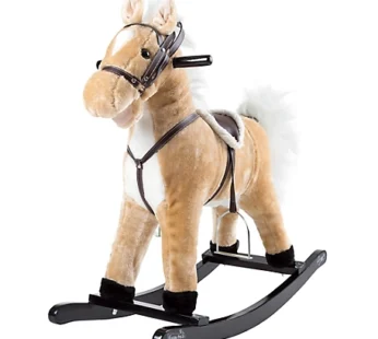 Happy Trails Plush Rocking Ride-On Horse on Wooden Rockers with Sounds, 29 in. x 11 in. x 28 in.